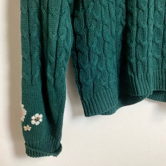 Carroll Reed Vtg Cable Knit Embroidered Cardigan L Floral Chunky Granny Cottage - Picture 10 of 13